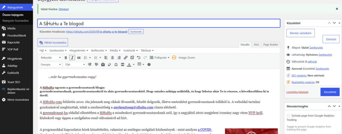 Képernyőkép a SiHuHu kezelőfelületéről